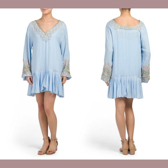 NWT $148‎ Free People [ XS ] Wild One Embroidered Mini Dress in Blue Skies - Picture 3 of 16